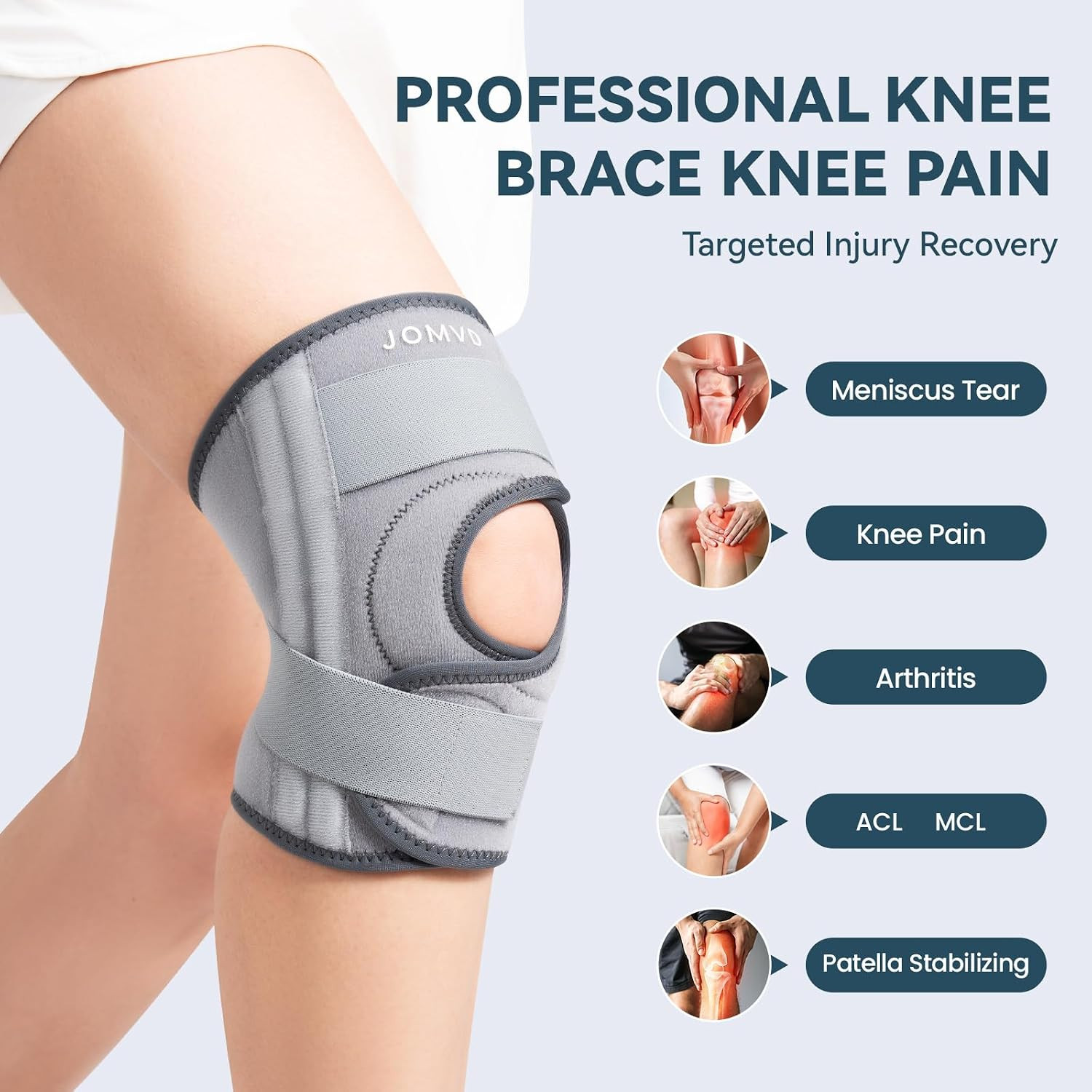 Knee Brace for Knee Pain Relief, Adjustable Knee Support with Side Stabilizers f