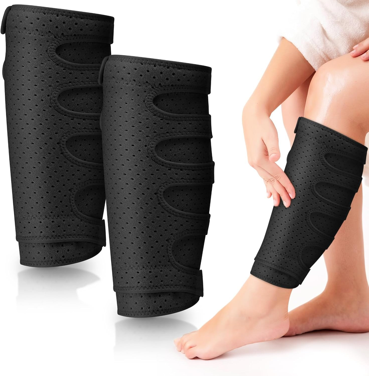2 Pcs Lymphedema Compression Calf Wraps Adjustable 5 Strap Leg Brace for Swellin