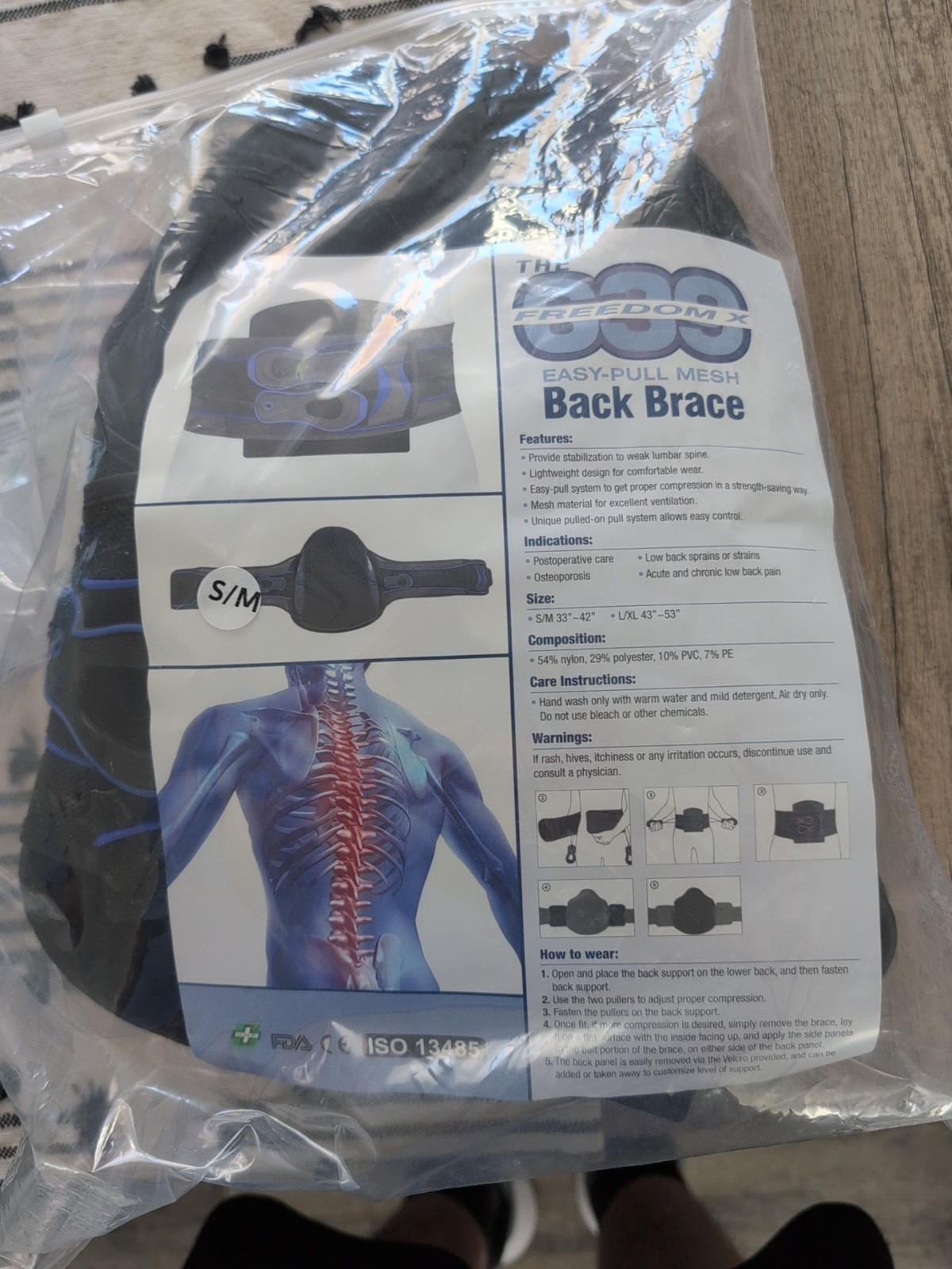 The 637 Freedom X Easy-Pull Mesh Back Brace Lumbar Support Size S/M