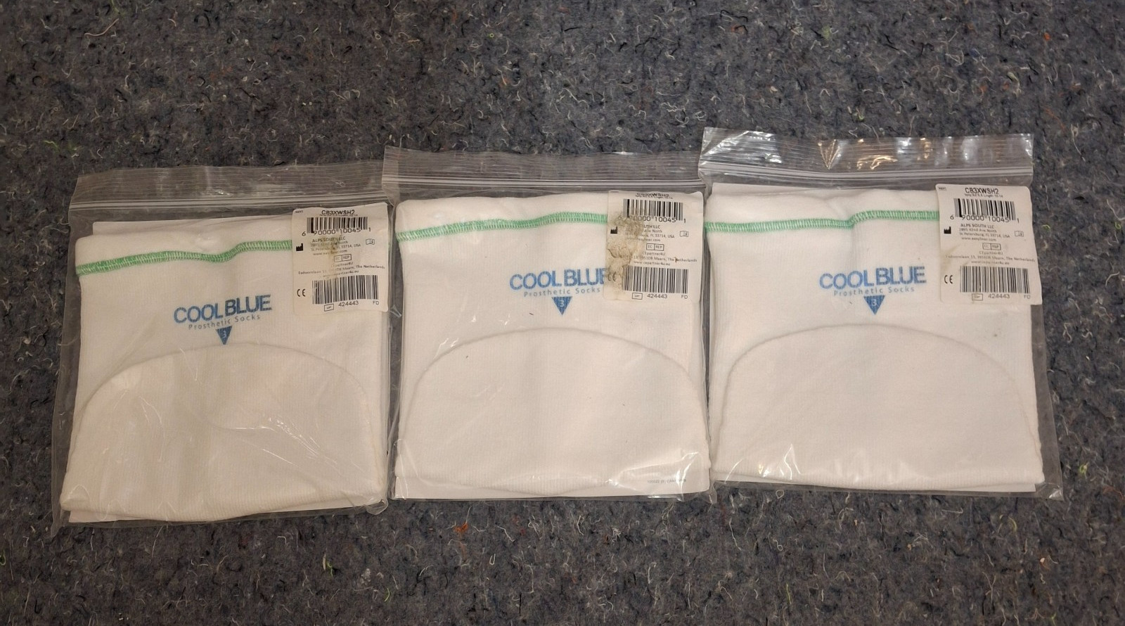 Cool Blue Prosthetic Socks 3-Pack Lot 3-Ply Size 5 6 Green CB3XWSH2 SPS 424443