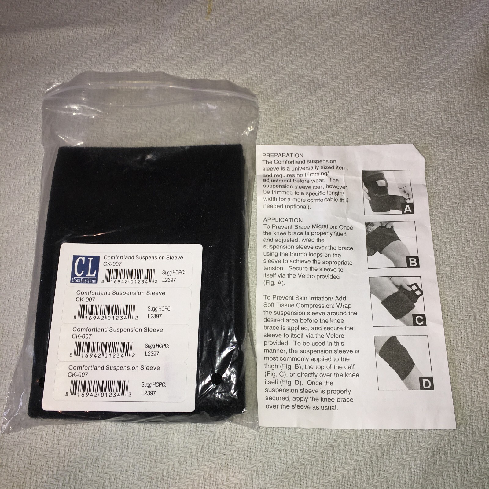 New Sealed Comfortland Medical Black Suspension Sleeve CK‑007