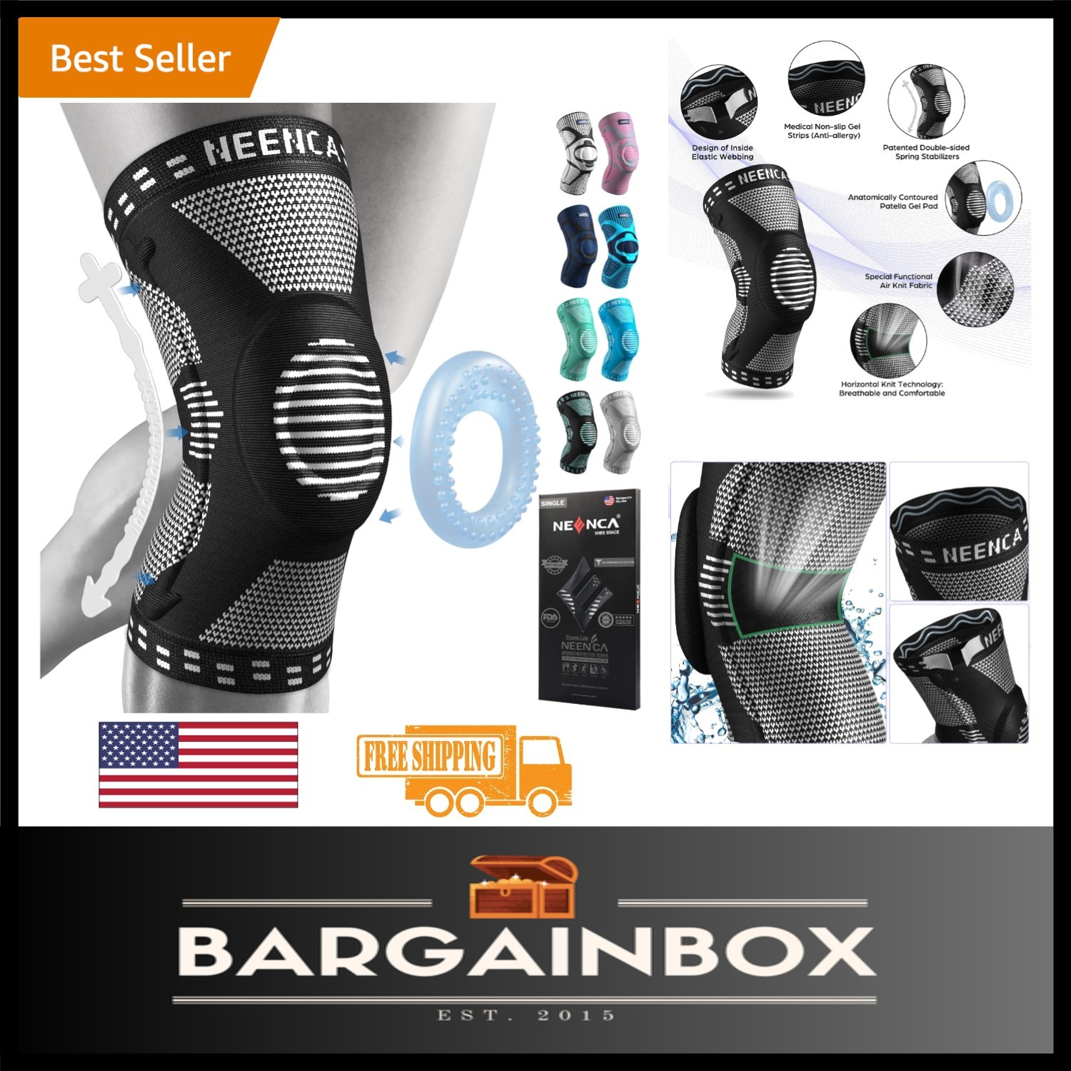 Large Compression Knee Sleeve with Patella Gel Pad & Spring Stabilizers – ACE-53