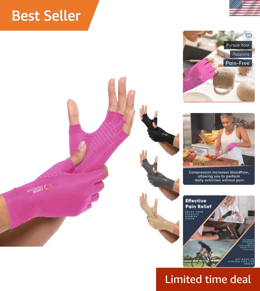 Copper-Infused Fingerless Gloves for Arthritis Pain Relief – Small Size in Pink