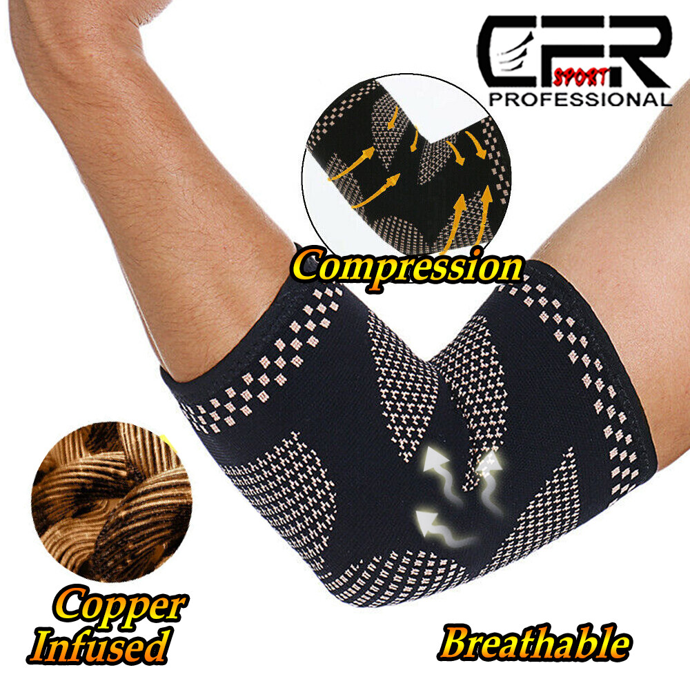 Copper Elbow Brace Compression Sleeve Support Tendonitis Pain For Tennis Golfer