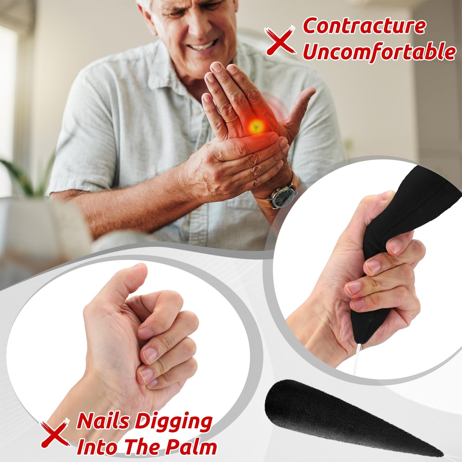 2 PCS Black Palm Protector Contracture Cushion Support Prevent Parkinson