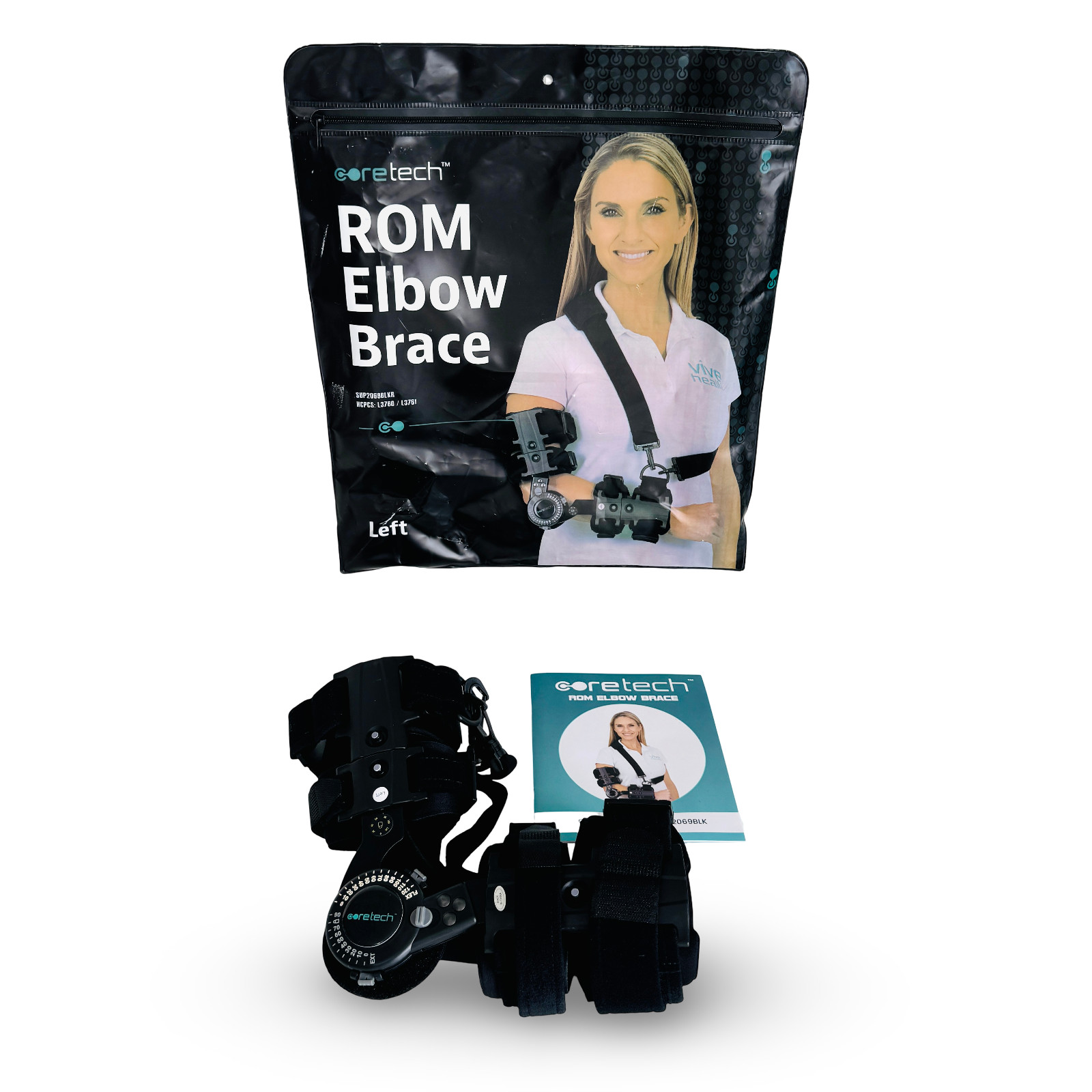 ROM LEFT Arm Elbow Brace CoreTech Adjustable Hinged Support Splint SUP2069BLKR