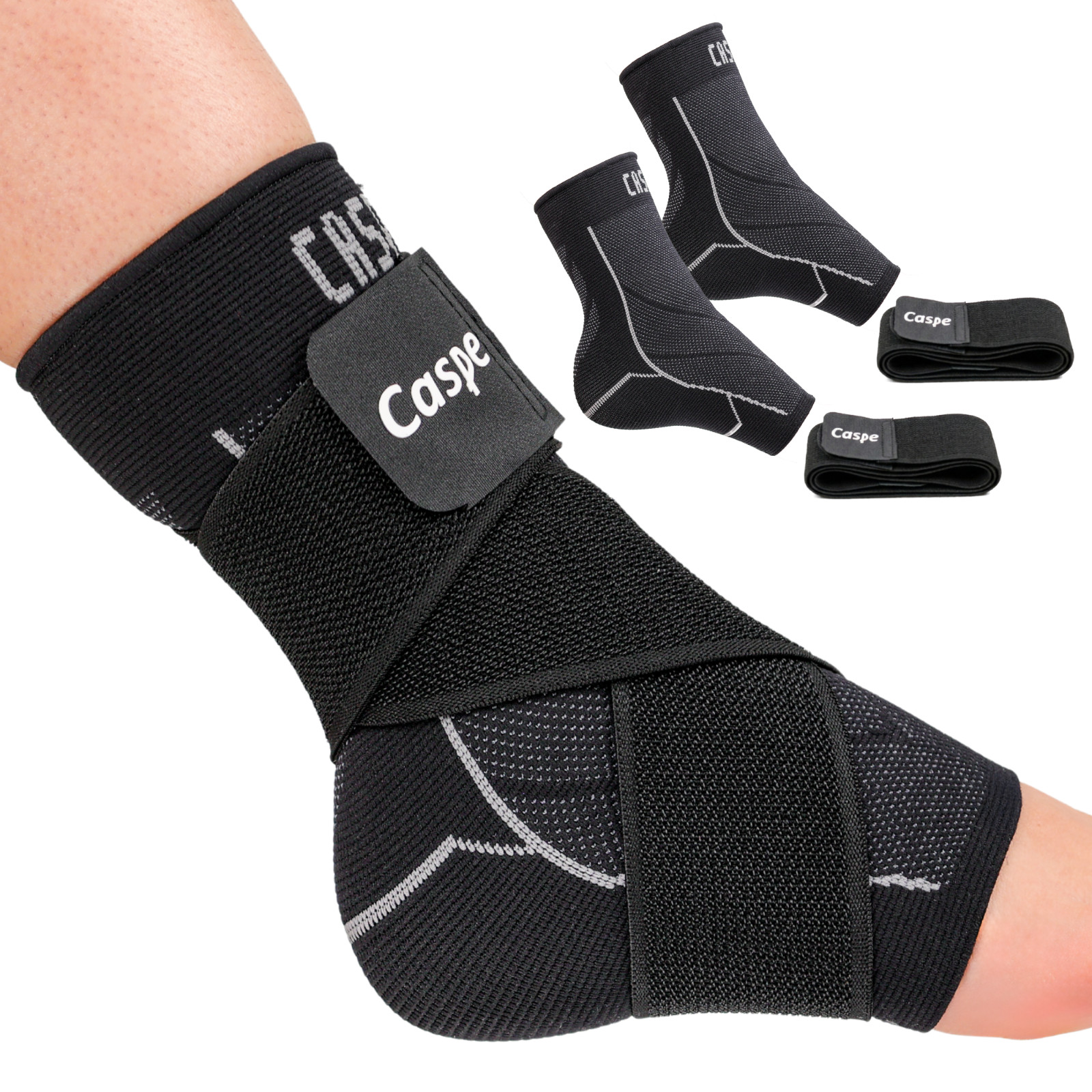 Caspe 2X Ankle Brace Support Compression Sleeve Fasciitis Pain Relief Foot Wrap
