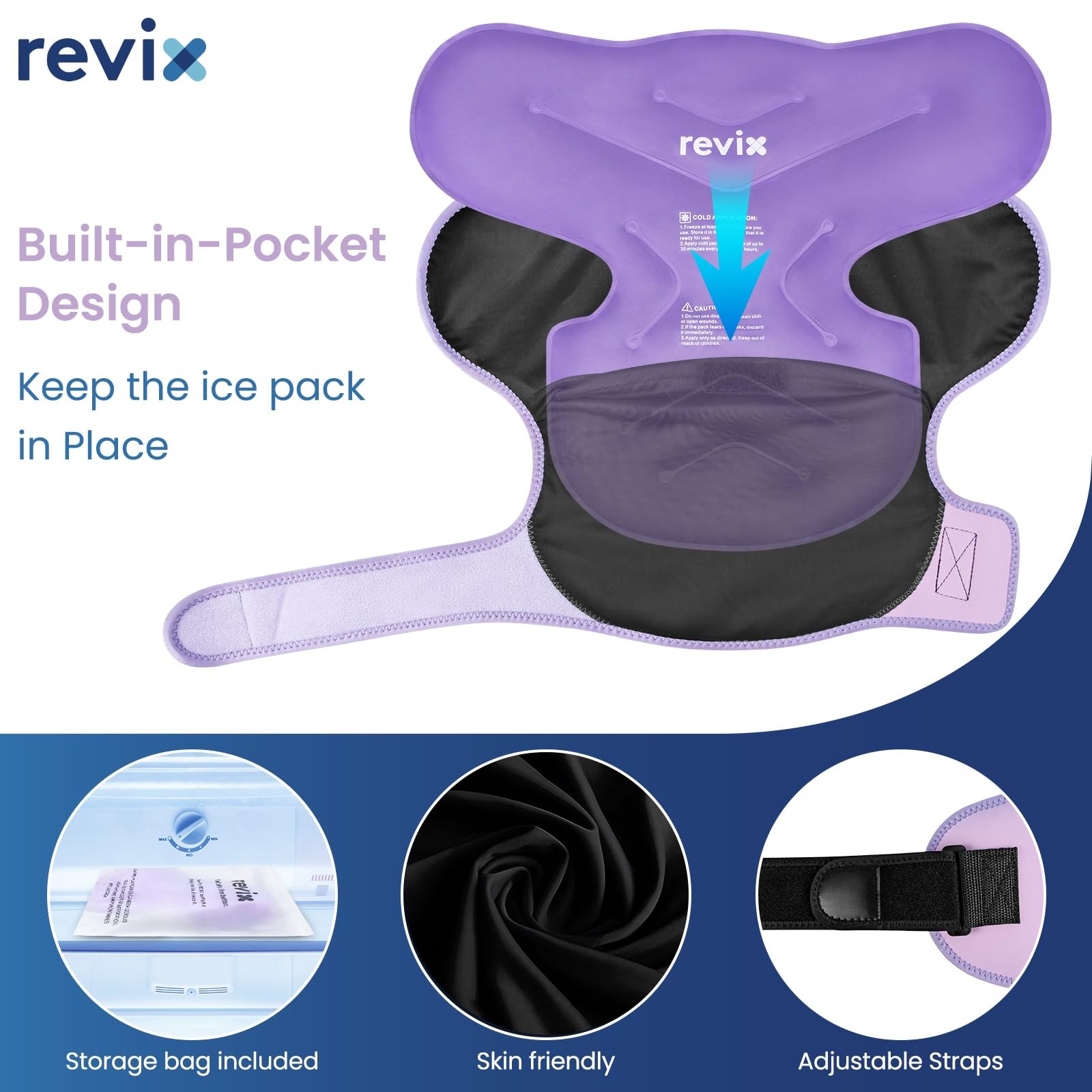 REVIX Shoulder Ice Pack Wrap & Brace for Rotator Cuff & Arm Medium, Purple