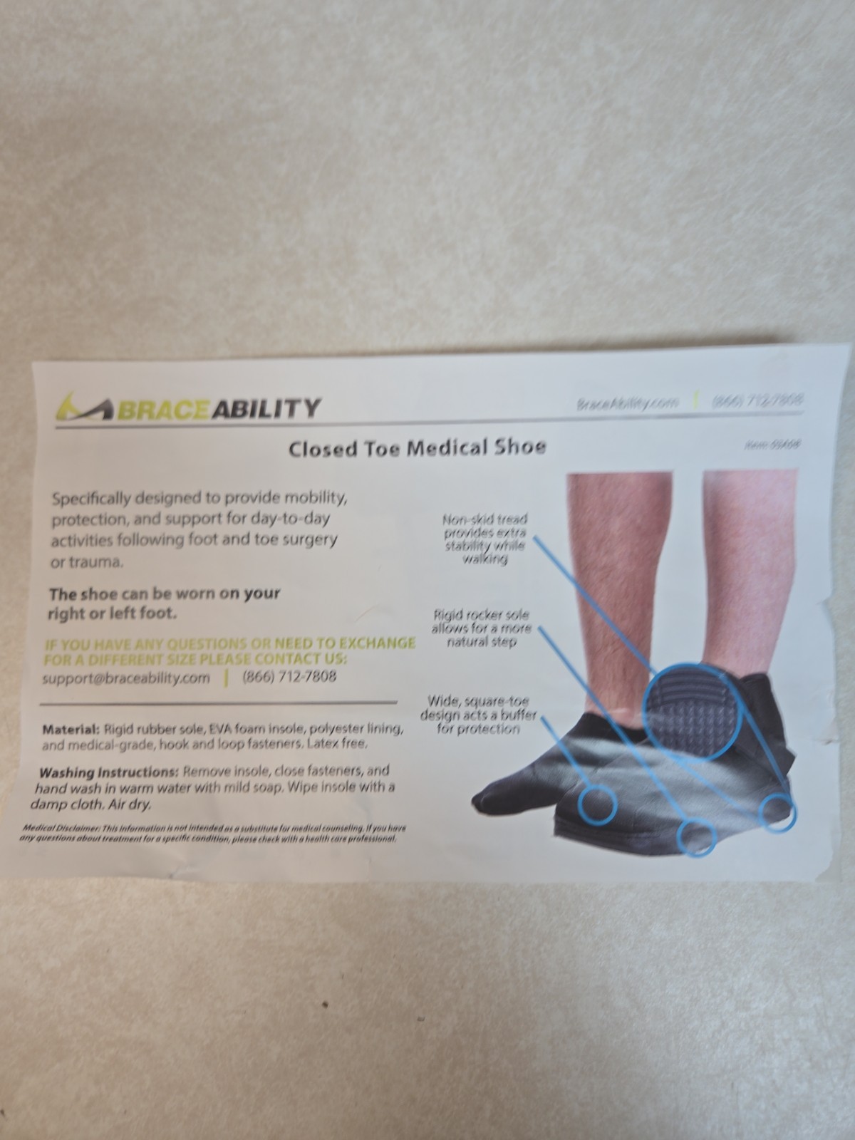 New Open Box Braceability Closed Toe Medical Walking Shoe Medium