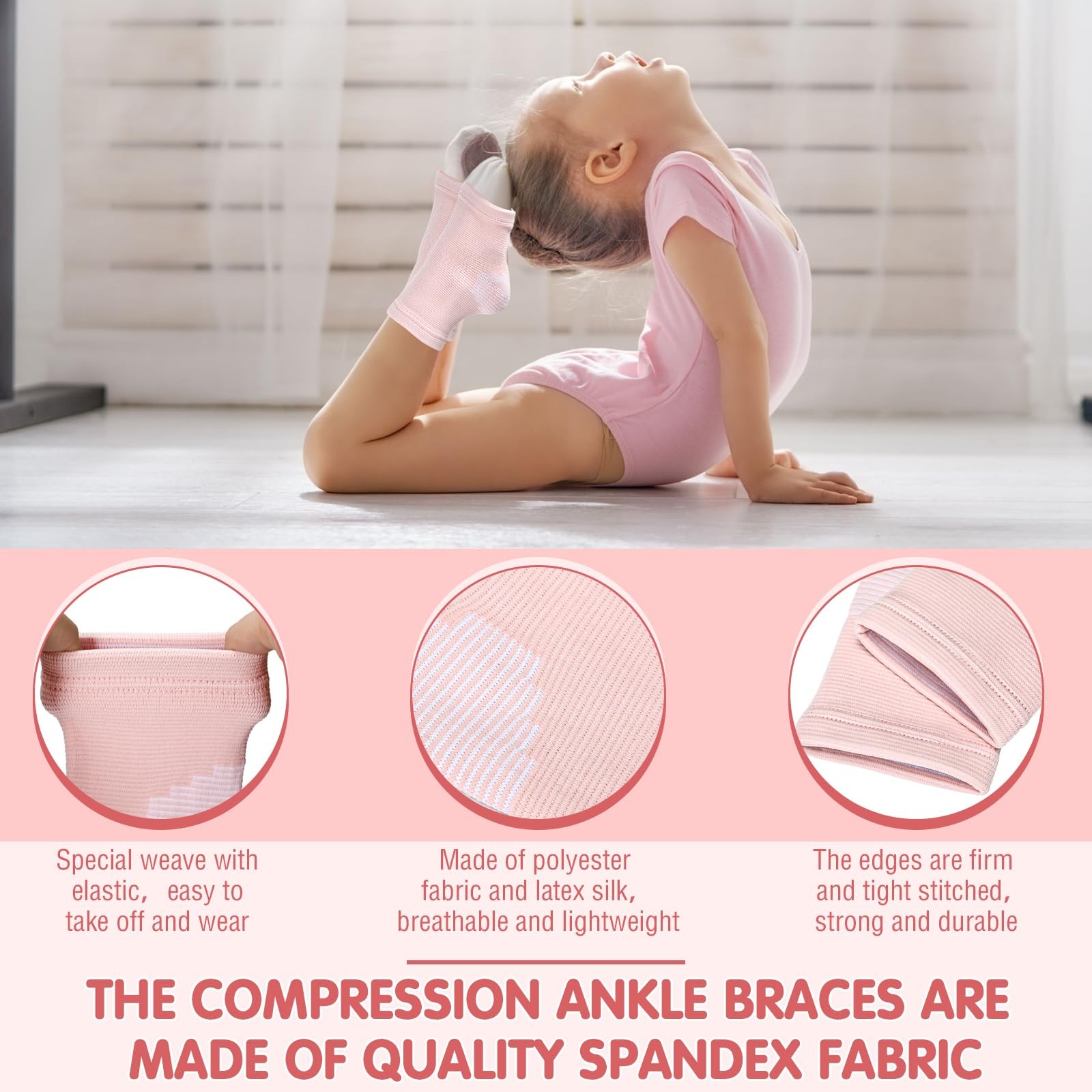 2 Pairs Kids Ankle Brace Set Foot Support Stabilizer Wraps Protector Pink Large