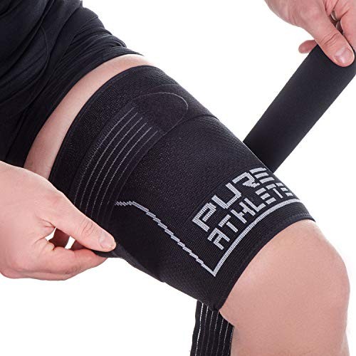 Thigh Compression Sleeve – Adjustable Straps Quad Wrap Support Medium 1 Black