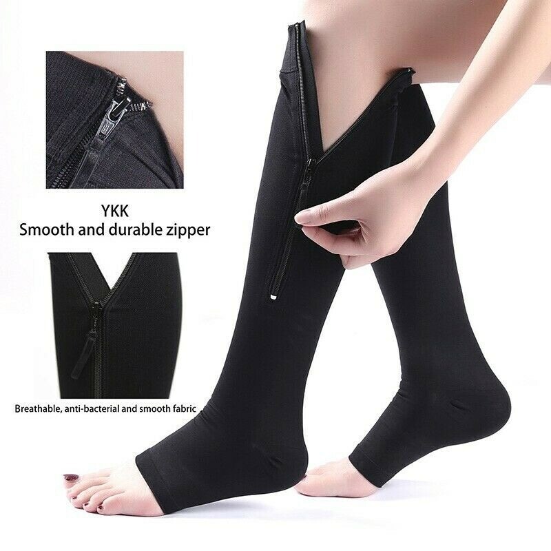 Zipper Compression Calf Leg Shin Support Socks BIG TALL Open Toe 15-20 mmHg US