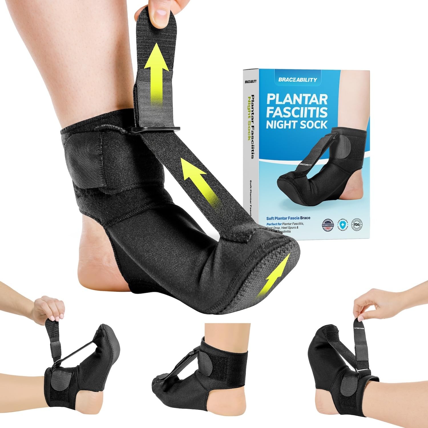 BraceAbility Plantar Fasciitis Night Splint Sock – Soft Plantar Fascia Stretcher