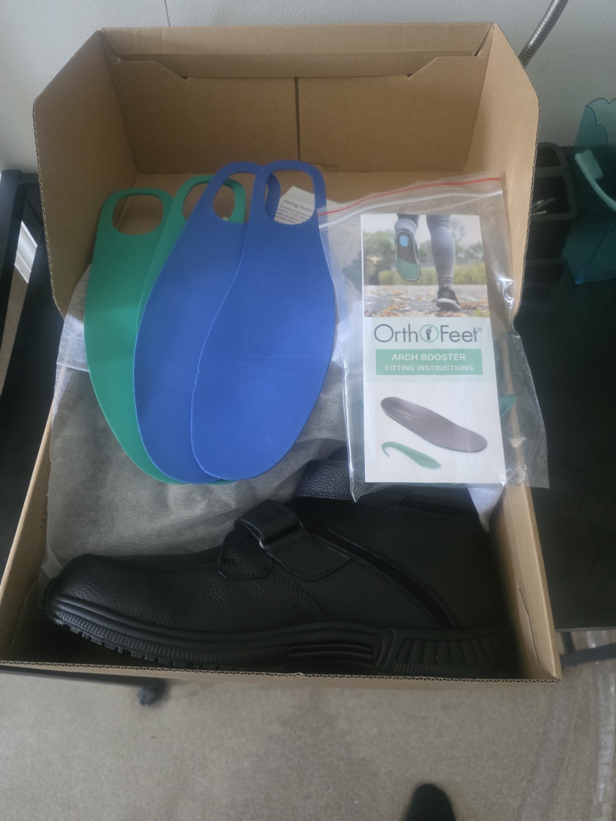 Orthofeet Black Orthopedic Boot Arch Support w/ Arch Booster Spacers Size 12