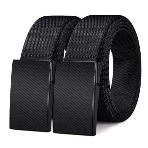 2-Pack TSA Non-Metal Belt for Men, 1.38″ Size 43 (Fits Waist 35-40） Black