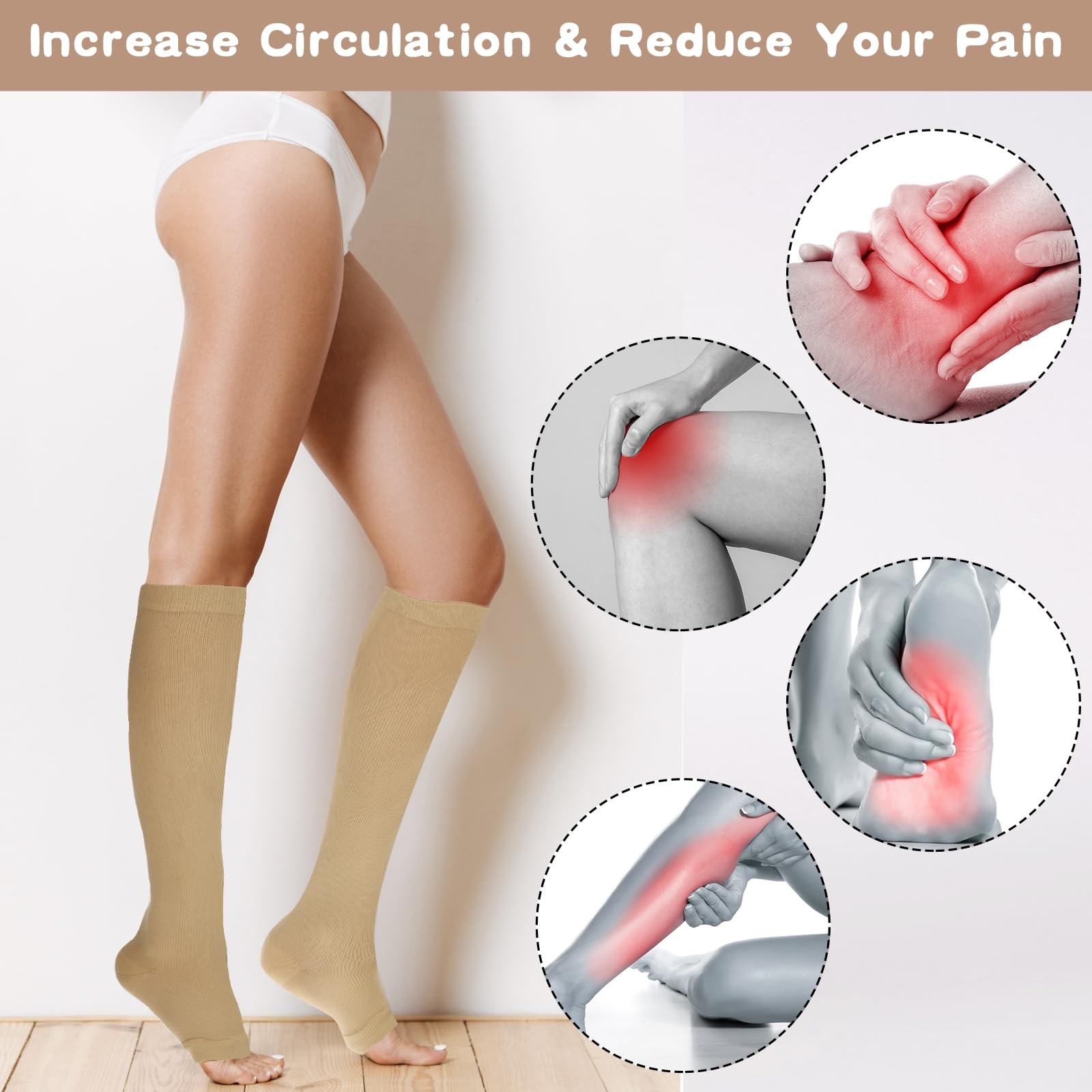 Dimeho Open Toe Compression Socks for Women & Men, 2 Pairs Toeless Compressio…