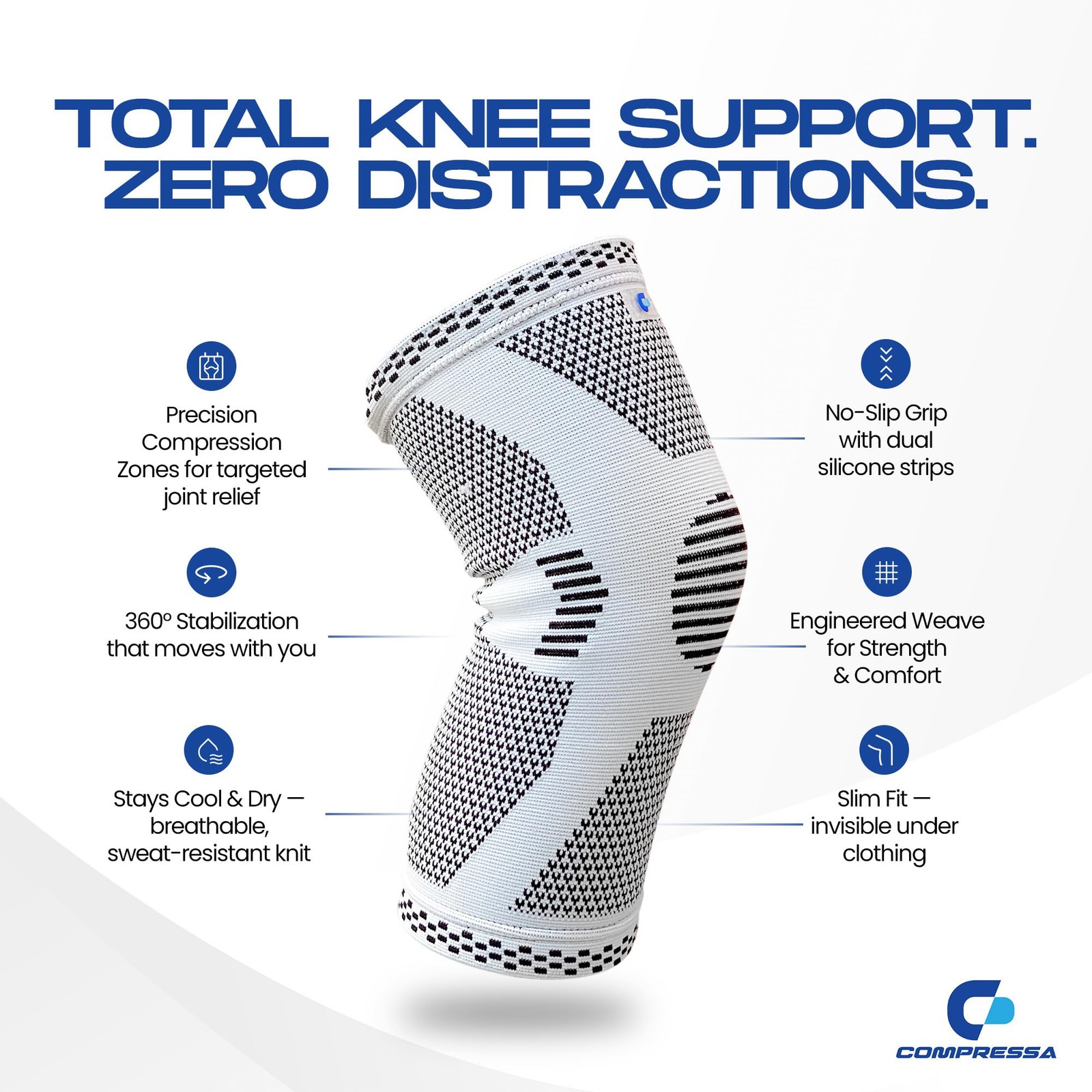 Compressa Knee Sleeve for Women & Men (XX-Large) – Non-Slip Compression Suppo…