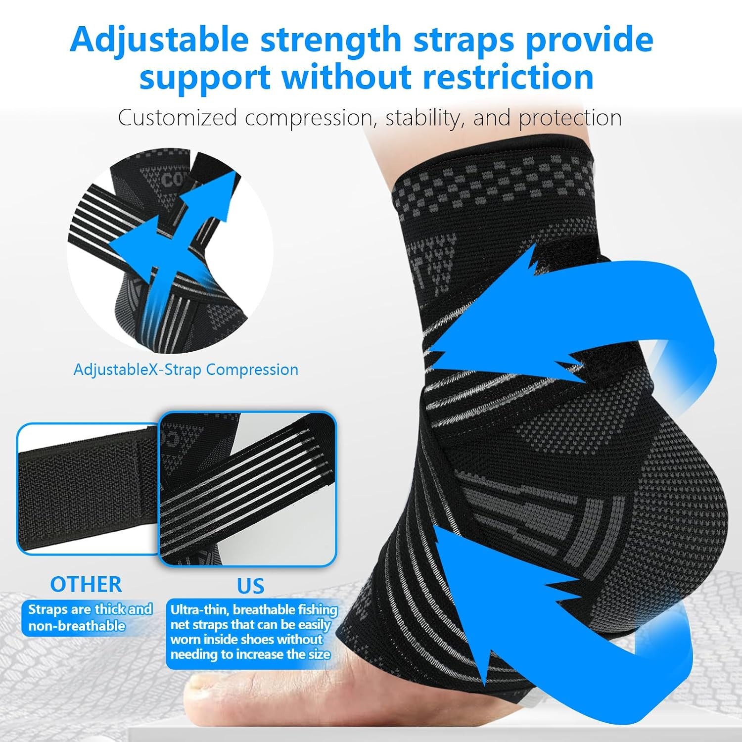 Copper Ankle Brace for Men & Women – 1 Pair Adjustable Ankle Support Compression