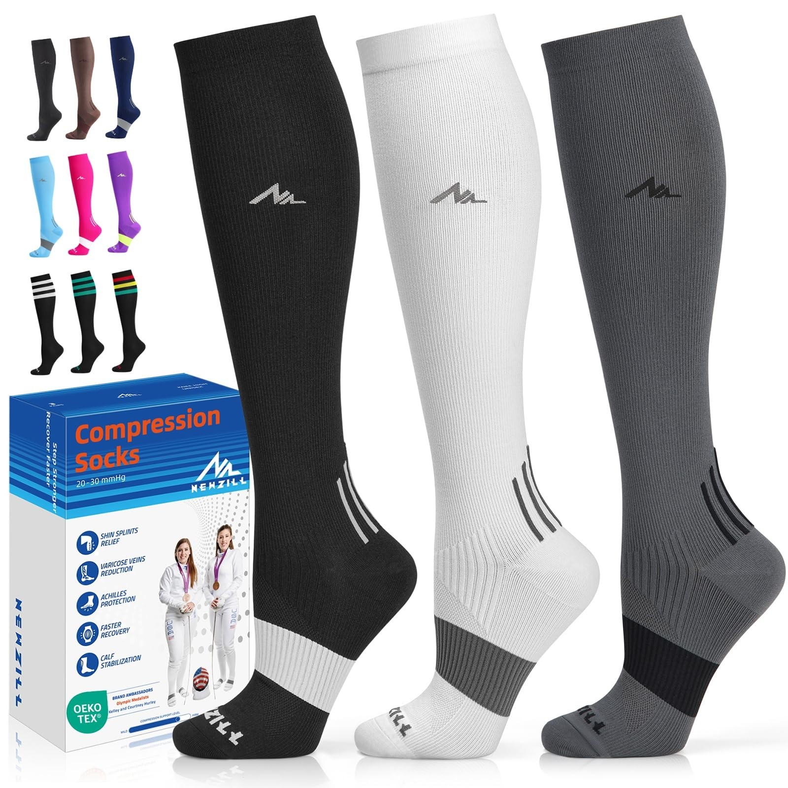 Compression Socks 20-30 mmHg Knee-High Support for Men & Women, Circulation Aid,