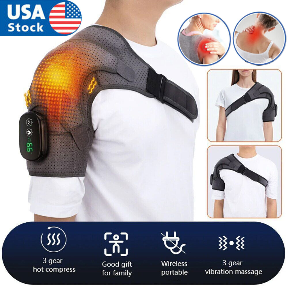 Electric Heating Vibration Shoulder Joint Pad Brace Therapy Massager Pain Relief