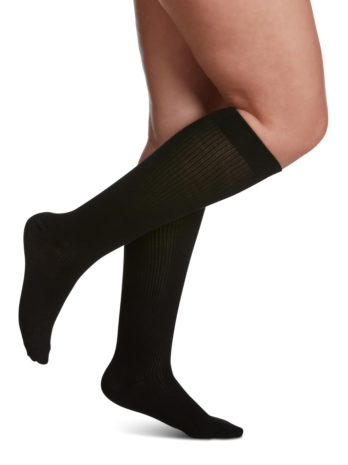Women’s Casual Cotton 146 – Calf High Medical B (Medium), Black