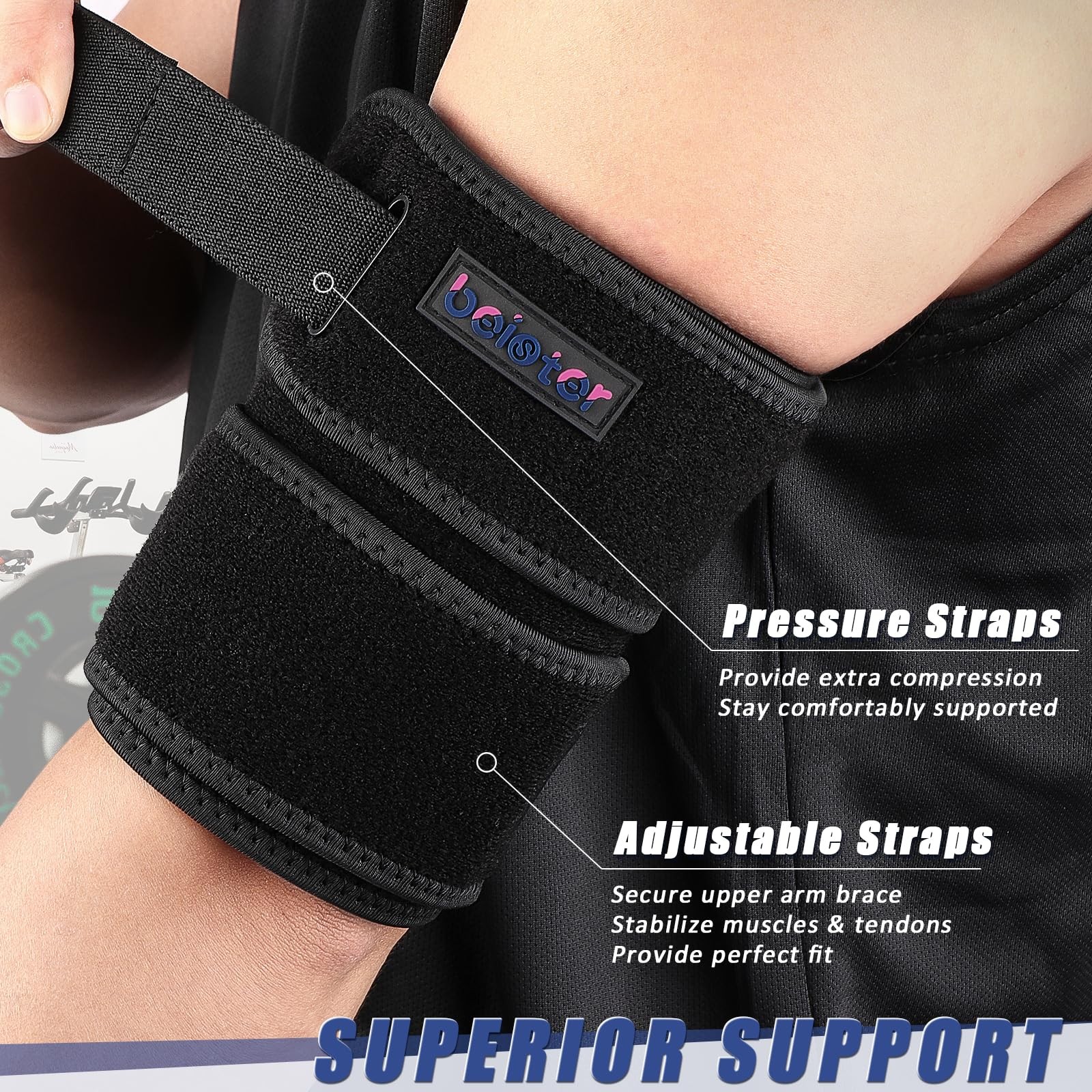beister Compression Upper Arm Brace (Single), Biceps Tendonitis Medium, Black