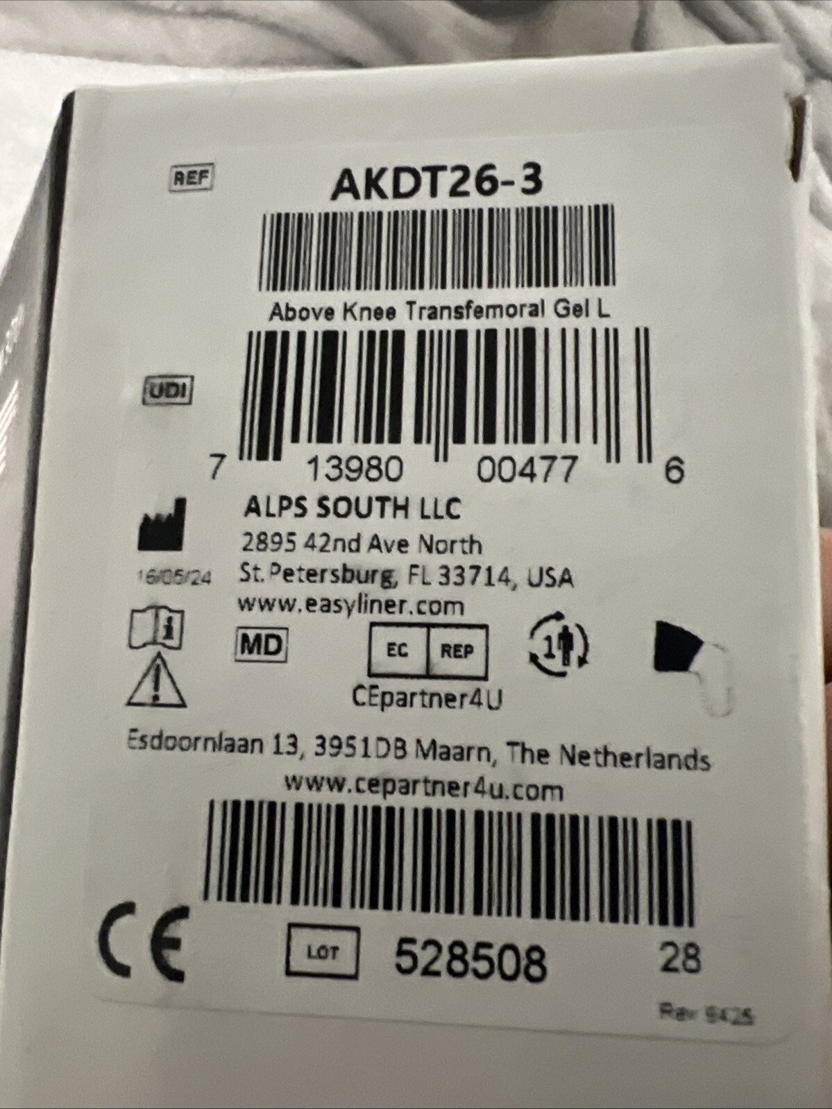ALPS AKDT26-3. AK Transfemoral. Extreme Gel Prosthetic Liner. New. Sealed