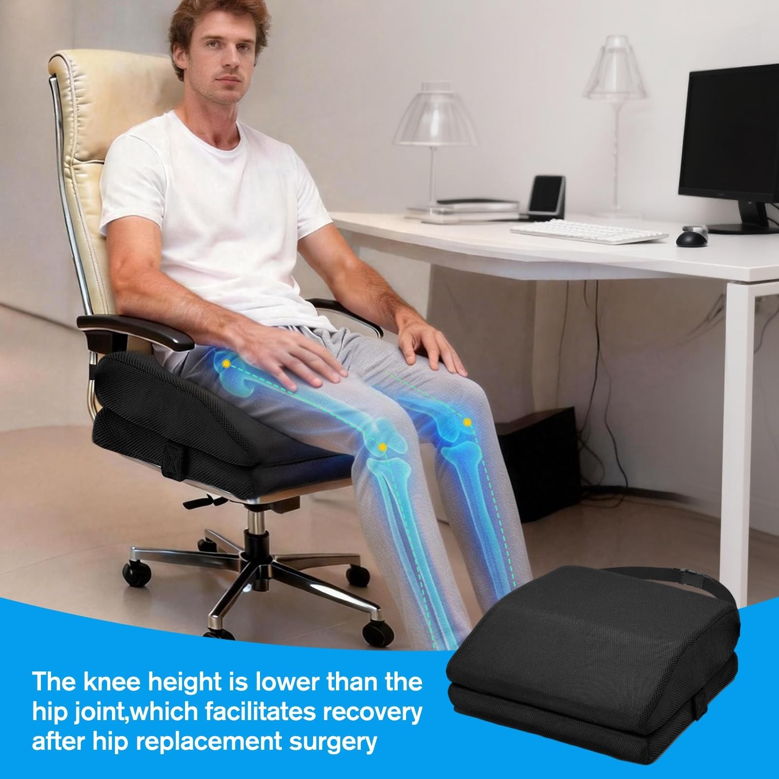 Adjustable Memory Foam Cushion for Hip Surgery Recovery, Non-Slip, Long Sitting