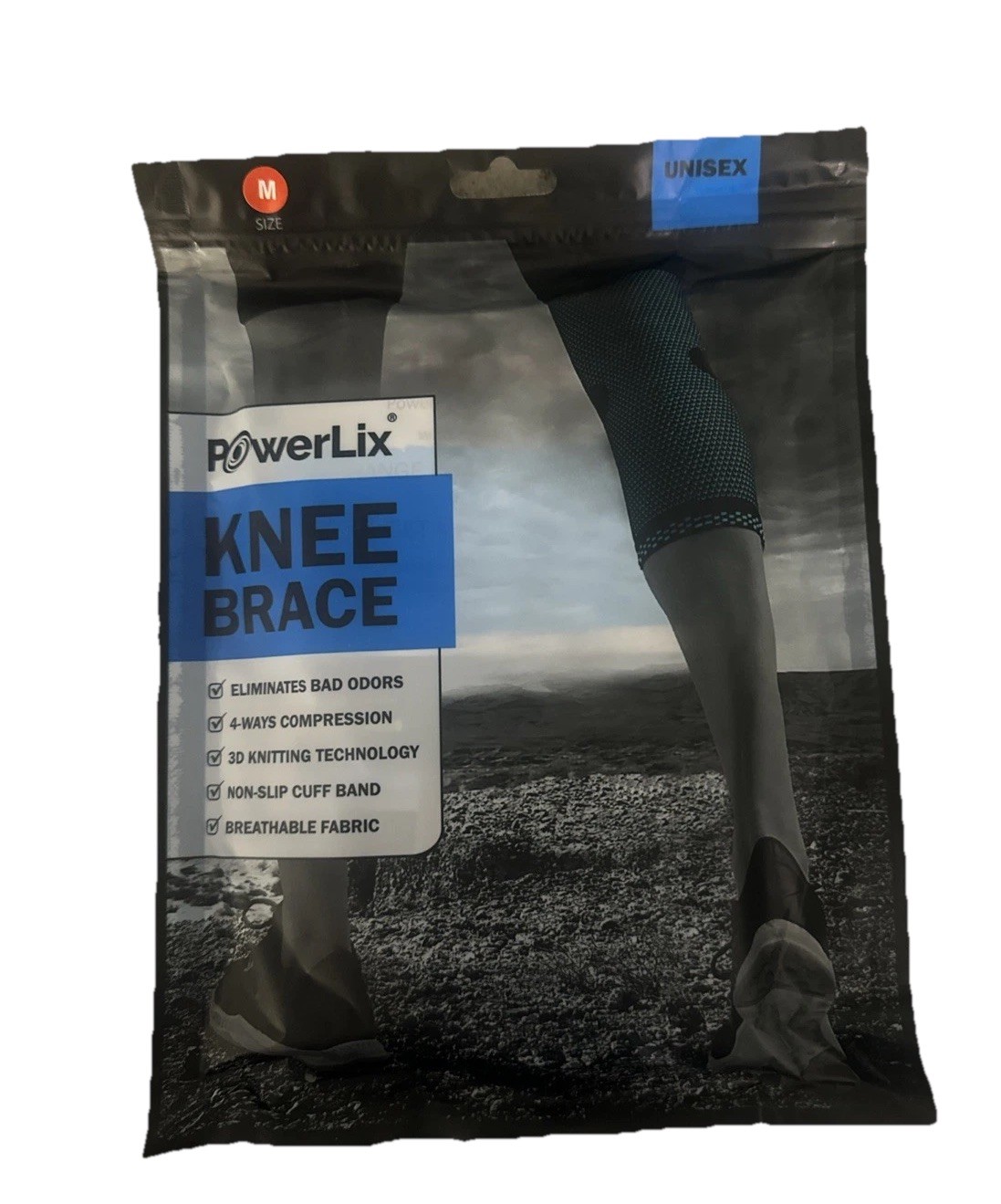 NEW POWERLIX Knee Compression Sleeve Knee Brace Unisex Men Women Black – Med