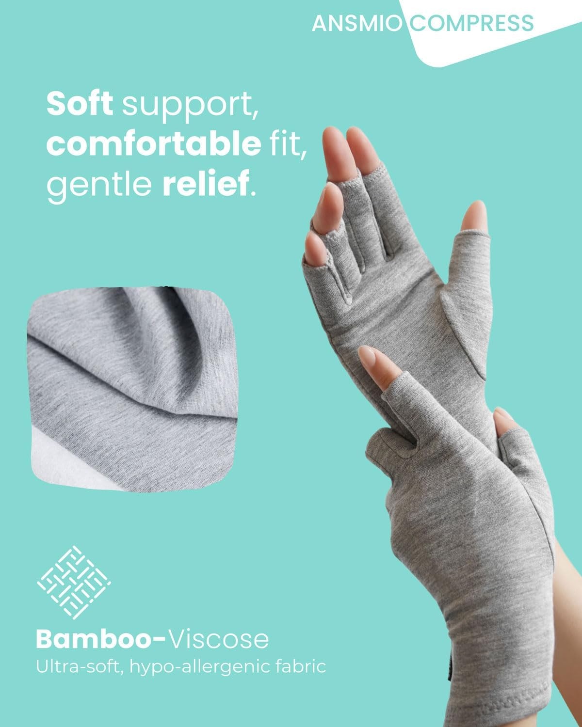 Bamboo Rayon Compression Gloves Fingerless Arthritis & Carpal Tunnel Relief M