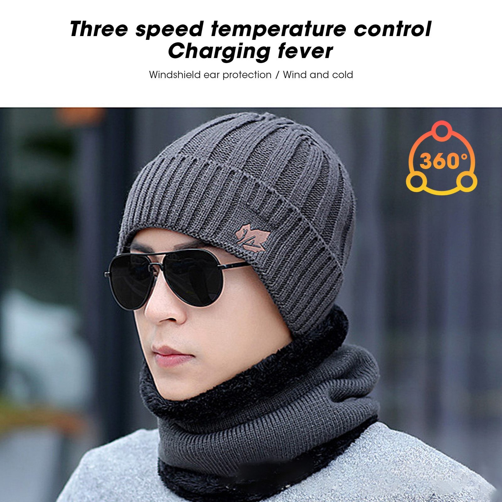 USB Electric Heated Hat Warm Winter Skiing Hat Gris