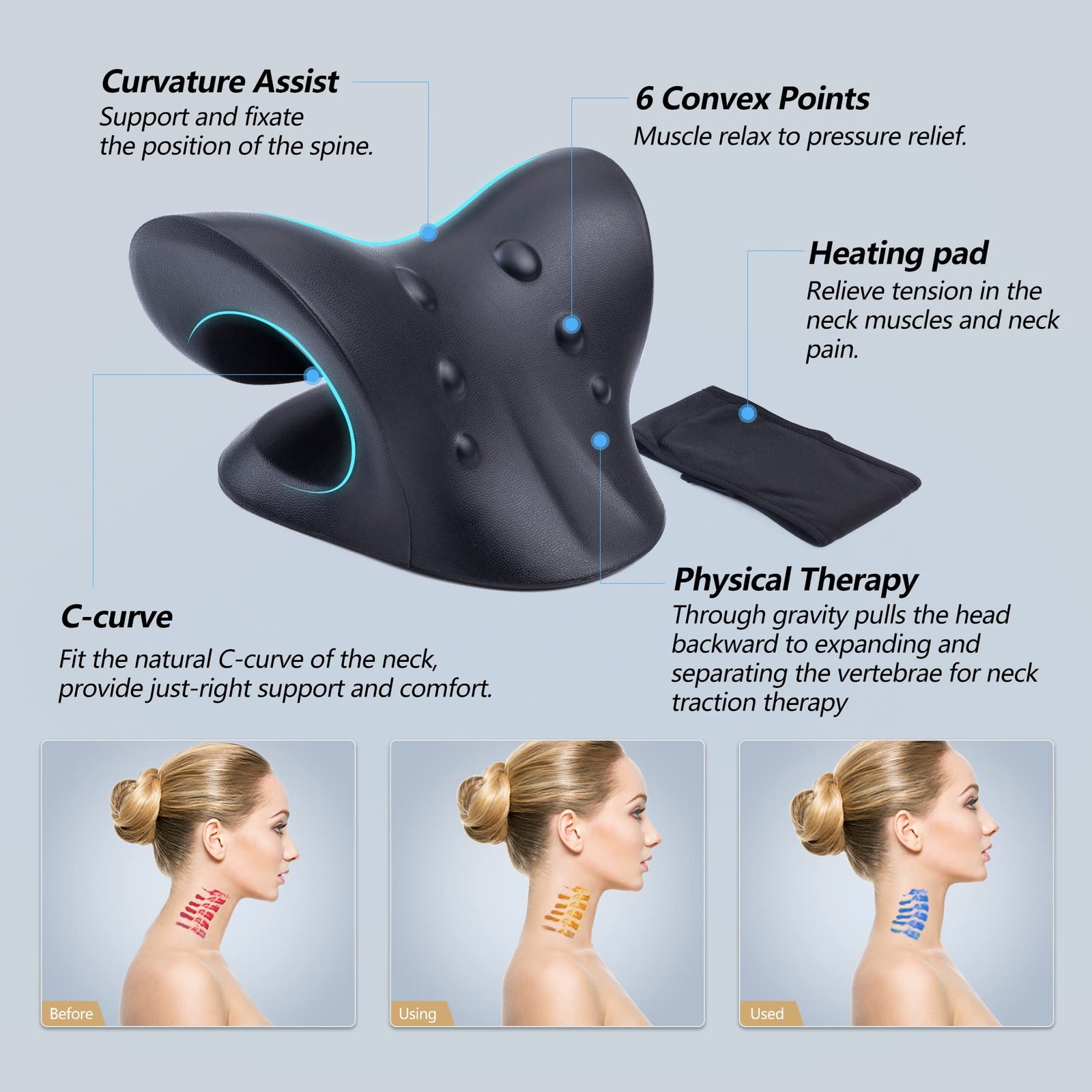 Cozyhealth Neck Stretcher for Neck Pain Relief, Heated Cervical Traction Devi…
