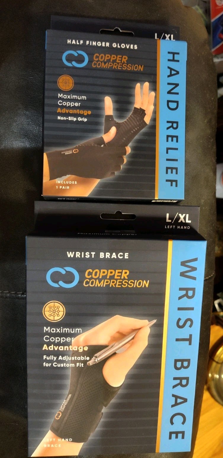 NEW Copper Compression Copper Infused L/XL Left Hand Wrist Brace + Pair Gloves 2