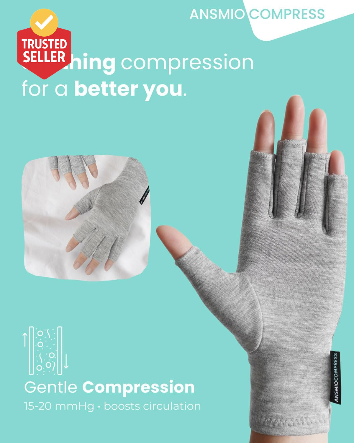 Rayon Derived from Bamboo Compression Gloves – Fingerless Arthritis & Carpal Tun