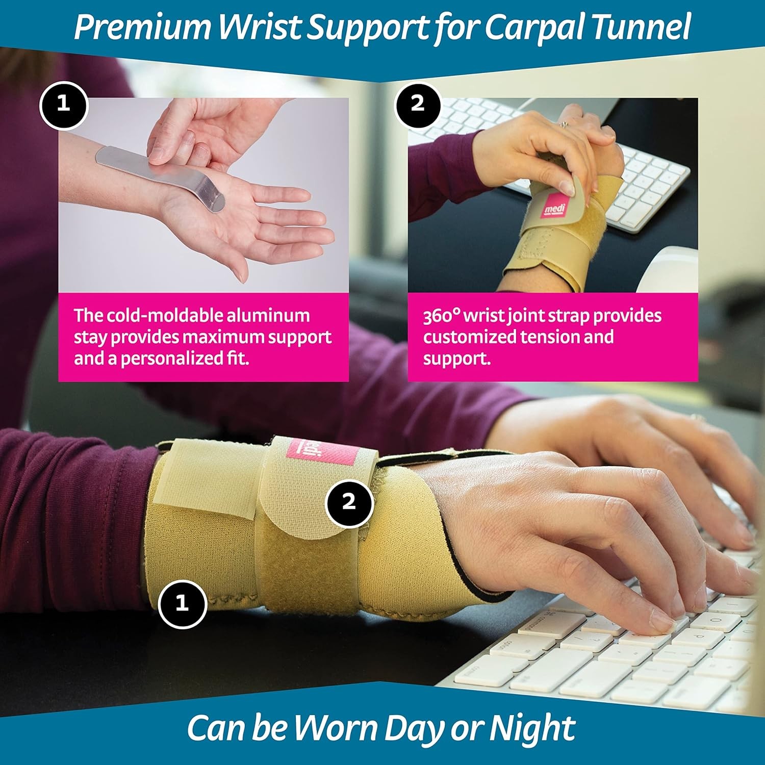 MEDI PROTECT Carpal Tunnel Support w/ Strap Left Hand (Beige) X-Small 89501