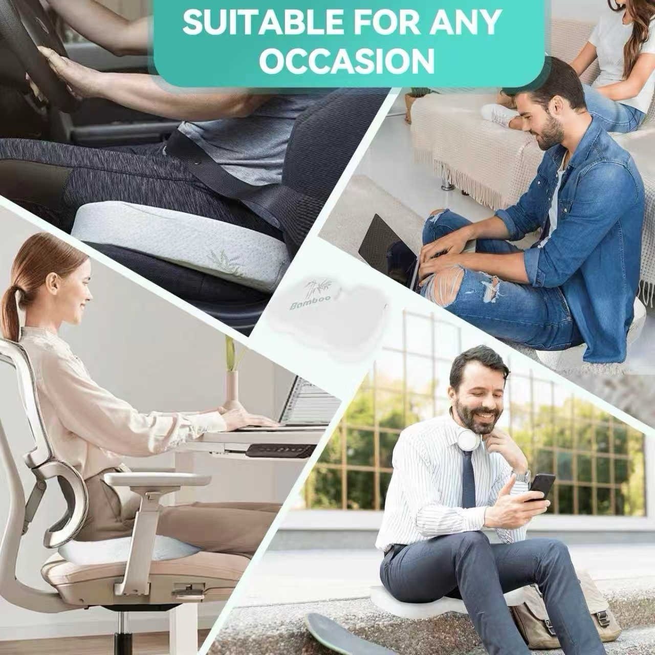 Seat Posture Cushion Bamboo Memory Foam Pillow Pain Relief Mesh Plush