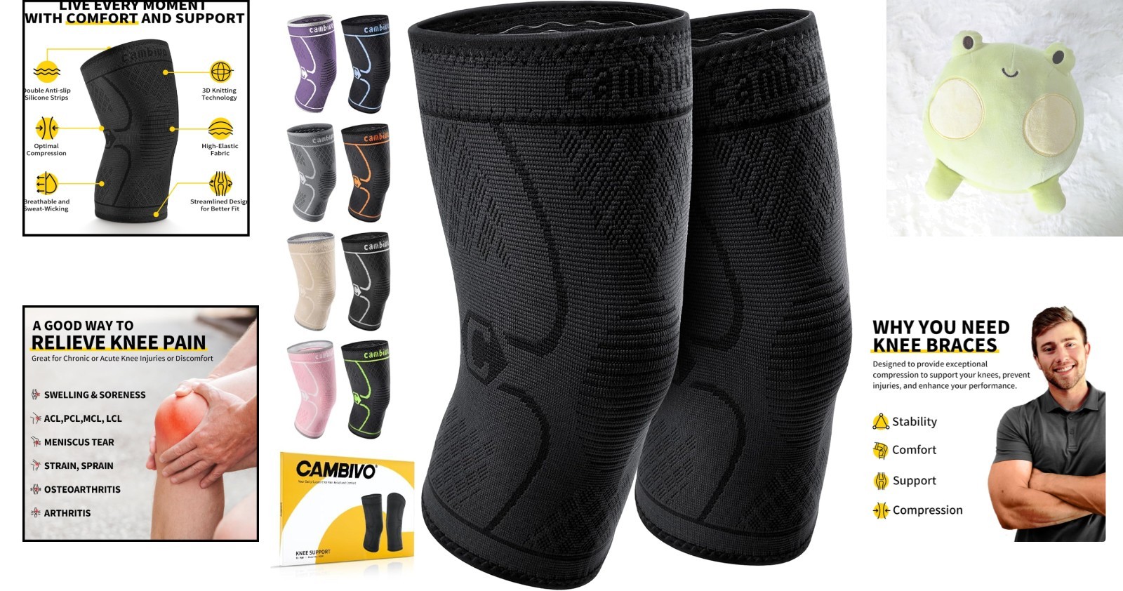 Knee Compression Sleeves for Running & Daily Use – Arthritis Relief, Black