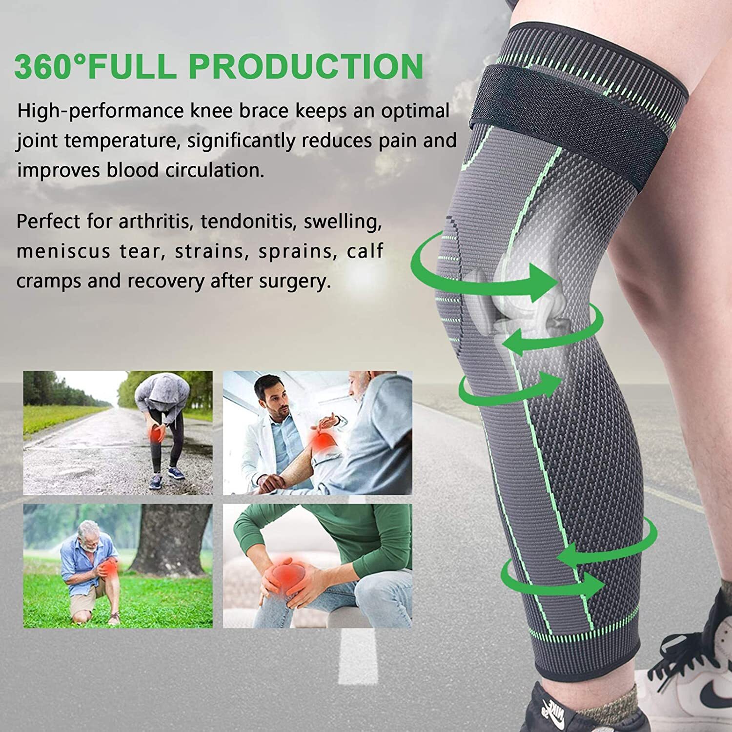 Leg Compression Sleeve Knee Brace Support Protector Arthritis Joint Pain Relief