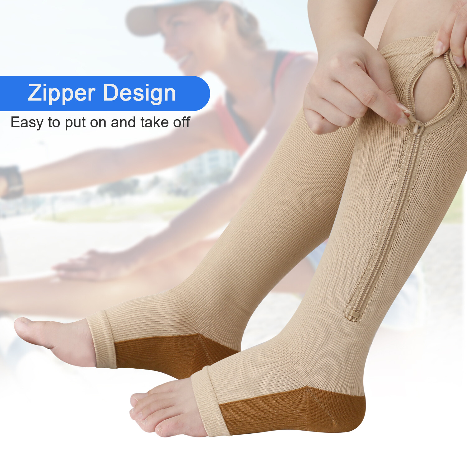 1/3pairs Zipper Compression Socks Increases Circulation Reduces Muscle Swelling