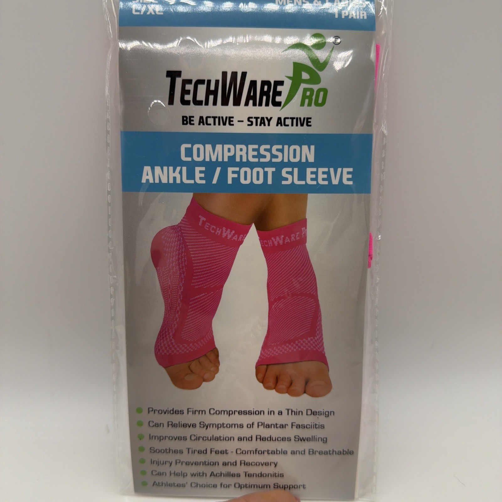 TechWare Pro Compression Ankle/Foot Sleeve – Unisex – Large/XL – PINK