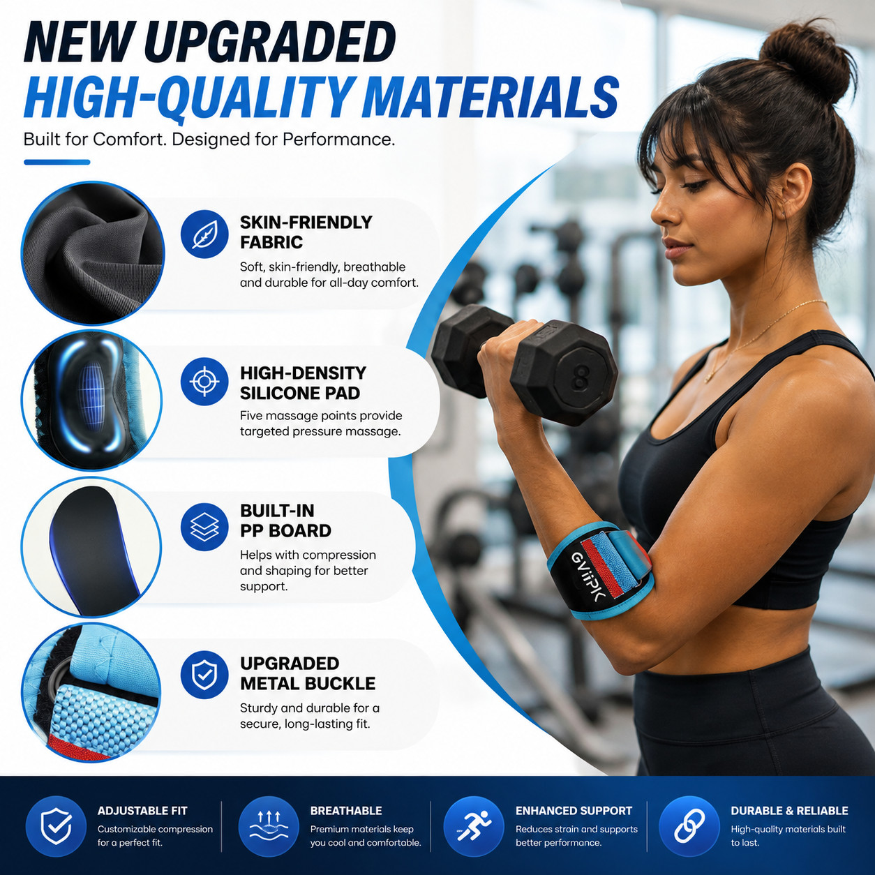 Elbow Brace for Tendonitis Tennis Elbow Breathable Compression Strap Blue