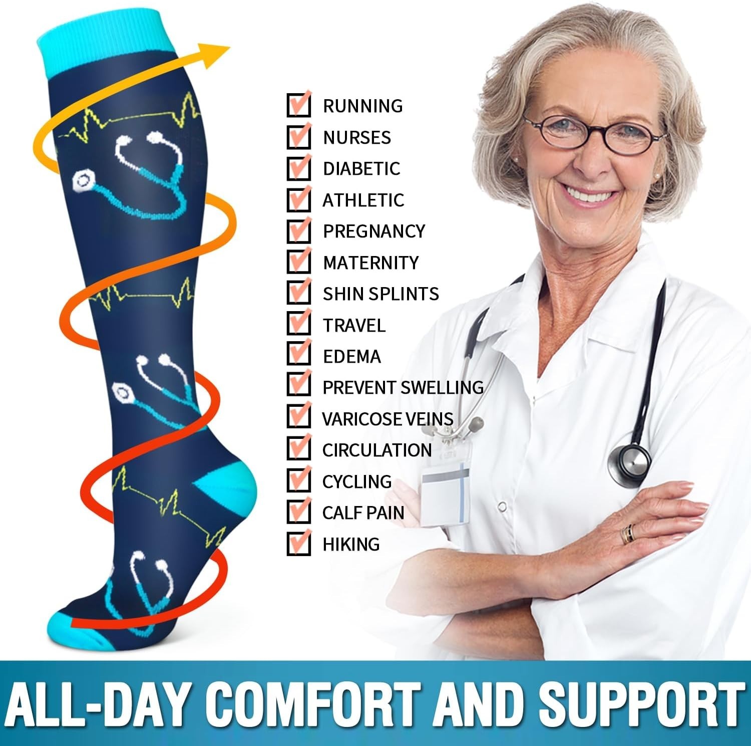 Bluemaple 6 Pack Copper Compression Socks for Women and Men Circulation-Best