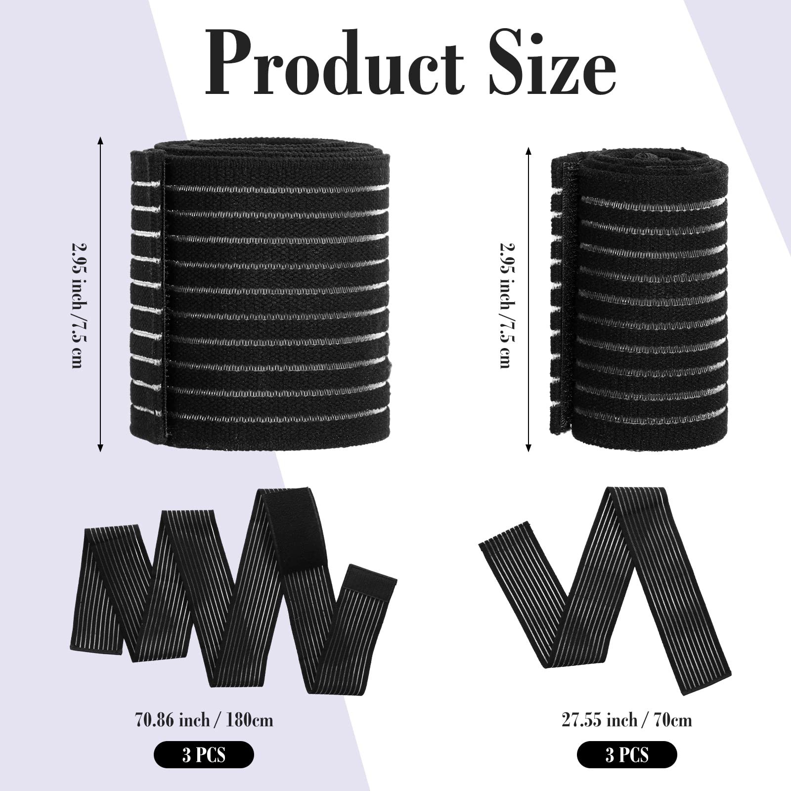 Unittype 6 Pieces 2 Size Elastic Calf Compression Bandage M, black, white