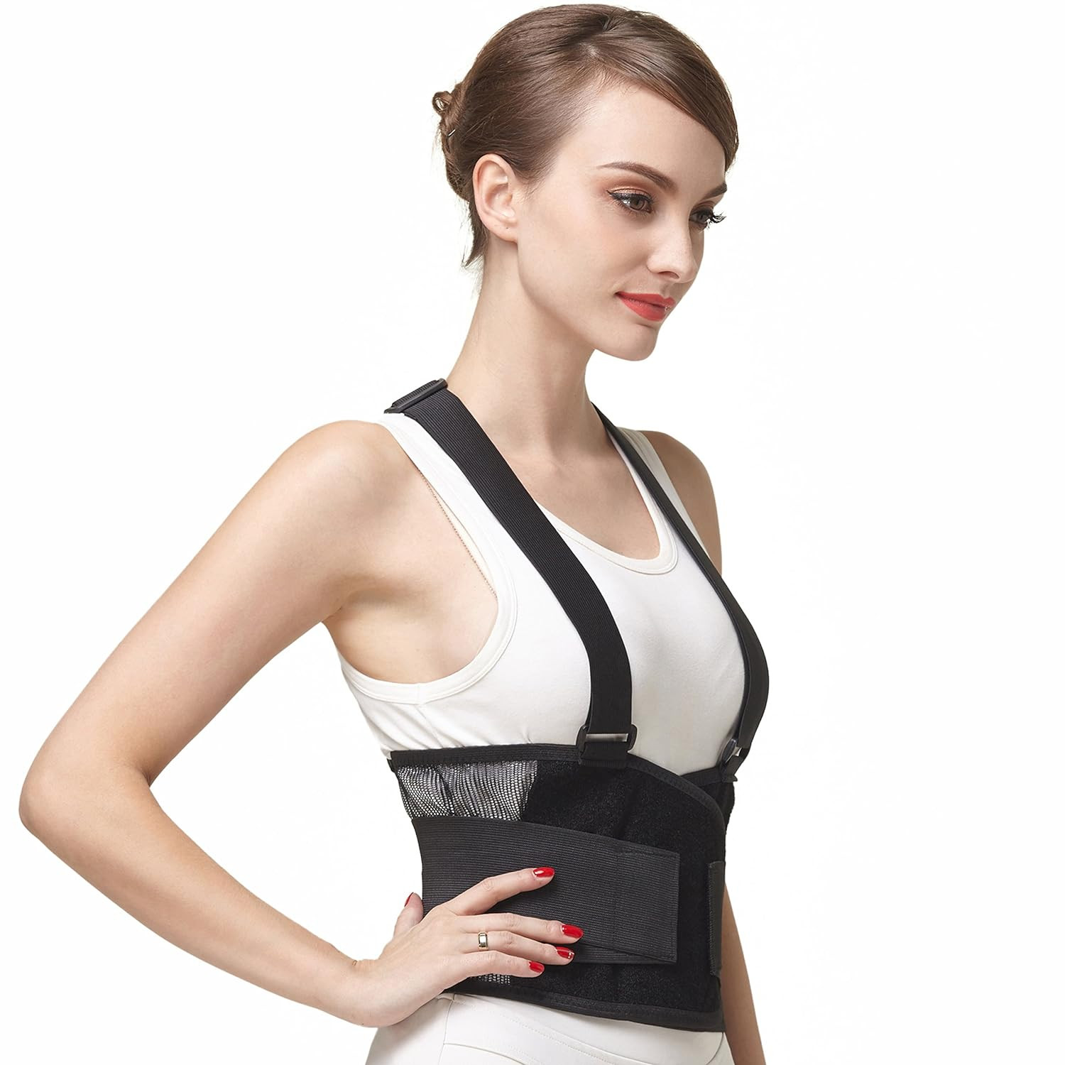 Back Brace with Suspenders/Shoulder Straps – Light & Breathable – Lumbar Supp…