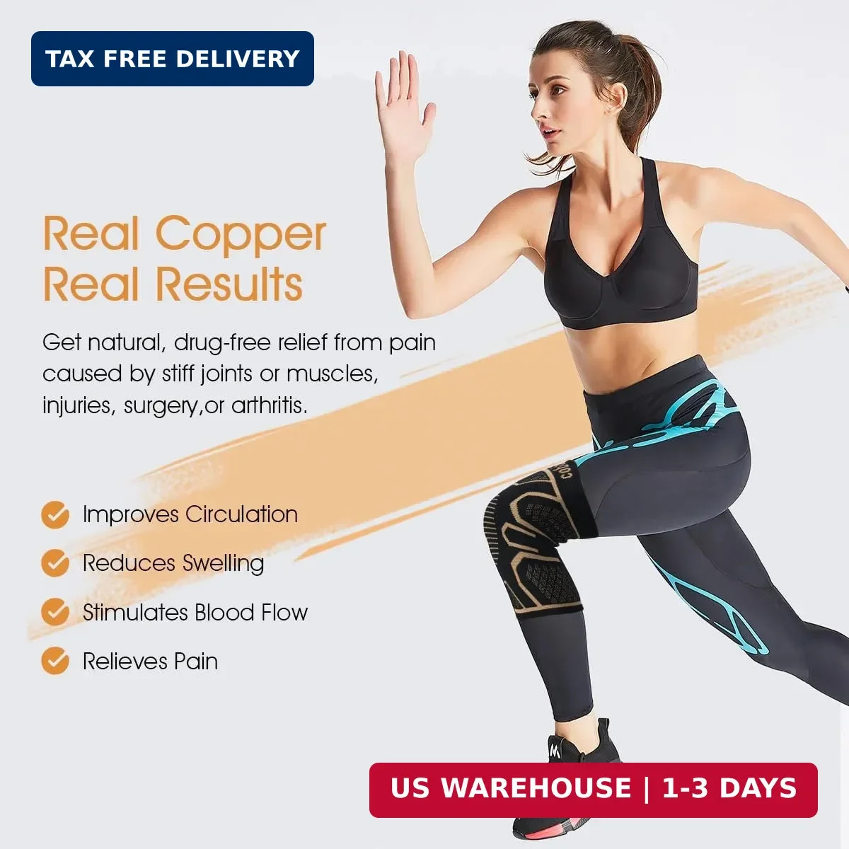Copper Knee Braces for Knee Pain 2 pack, Knee Compression Sleeve Support for Men