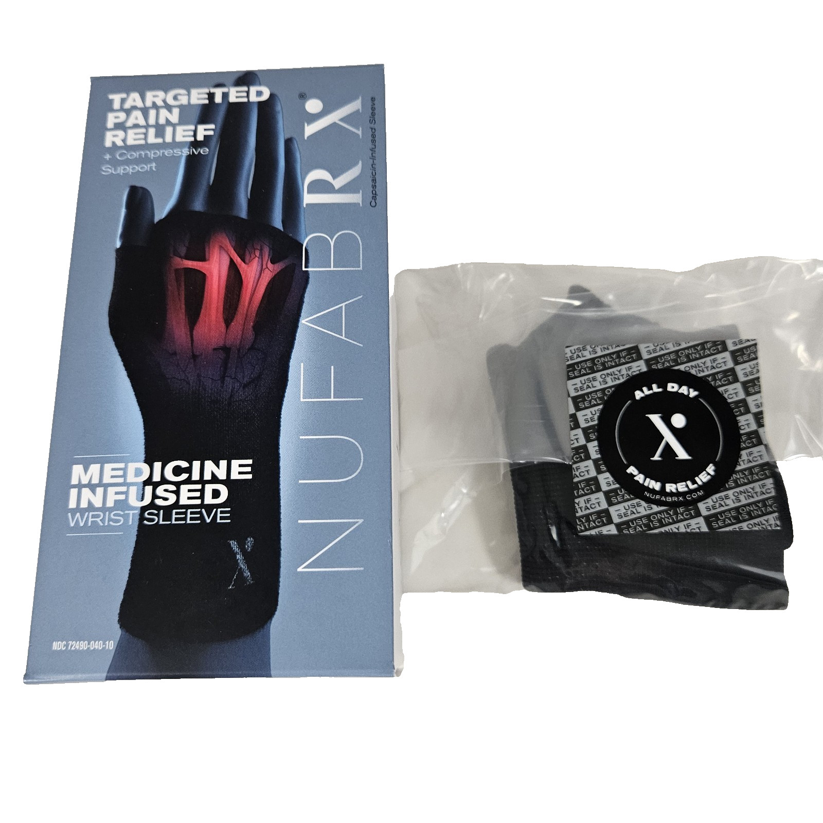 NufabRX Medicine Infused Wrist Sleeve Compression Laundry Safe 15 Washes Sealed