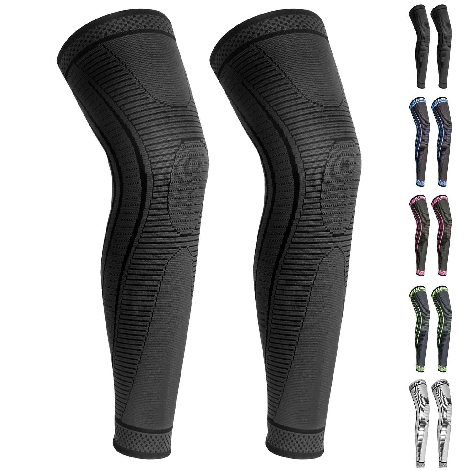 Ruilaibao 2 Pack Full Leg Compression Sleeves, Long Knee Brace Large, Black