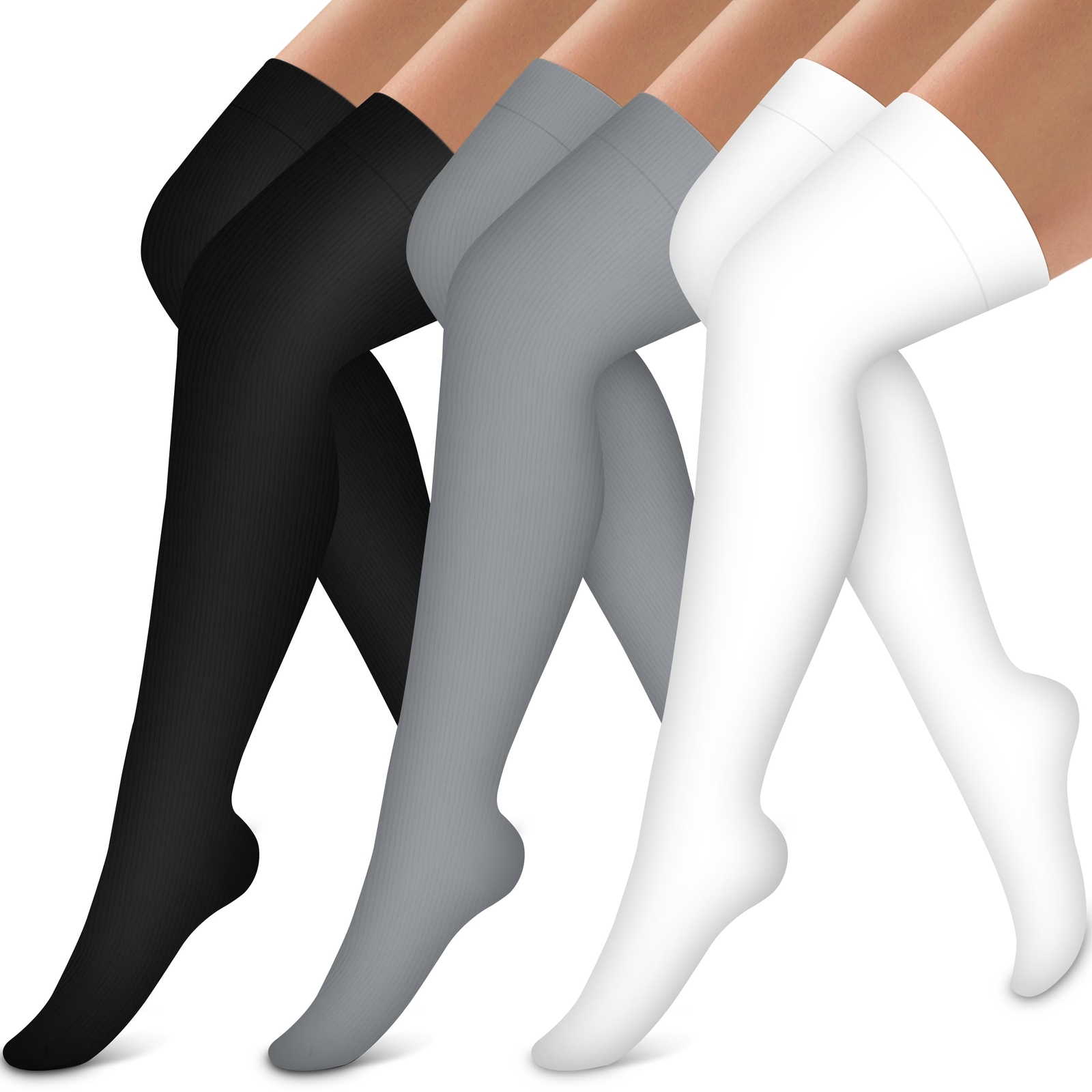 3 Pairs Thigh High Compression Socks Over The Knee Support for Running