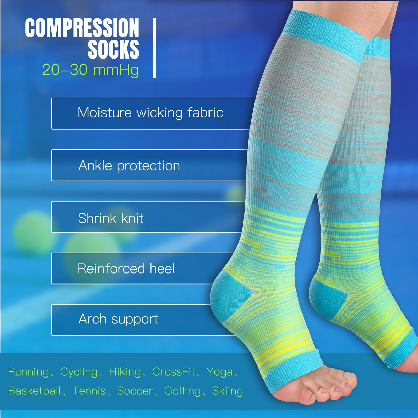 Open Toe Compression Socks Women & Men-3 Pairs 20-30 mmHg Knee High Stockings…