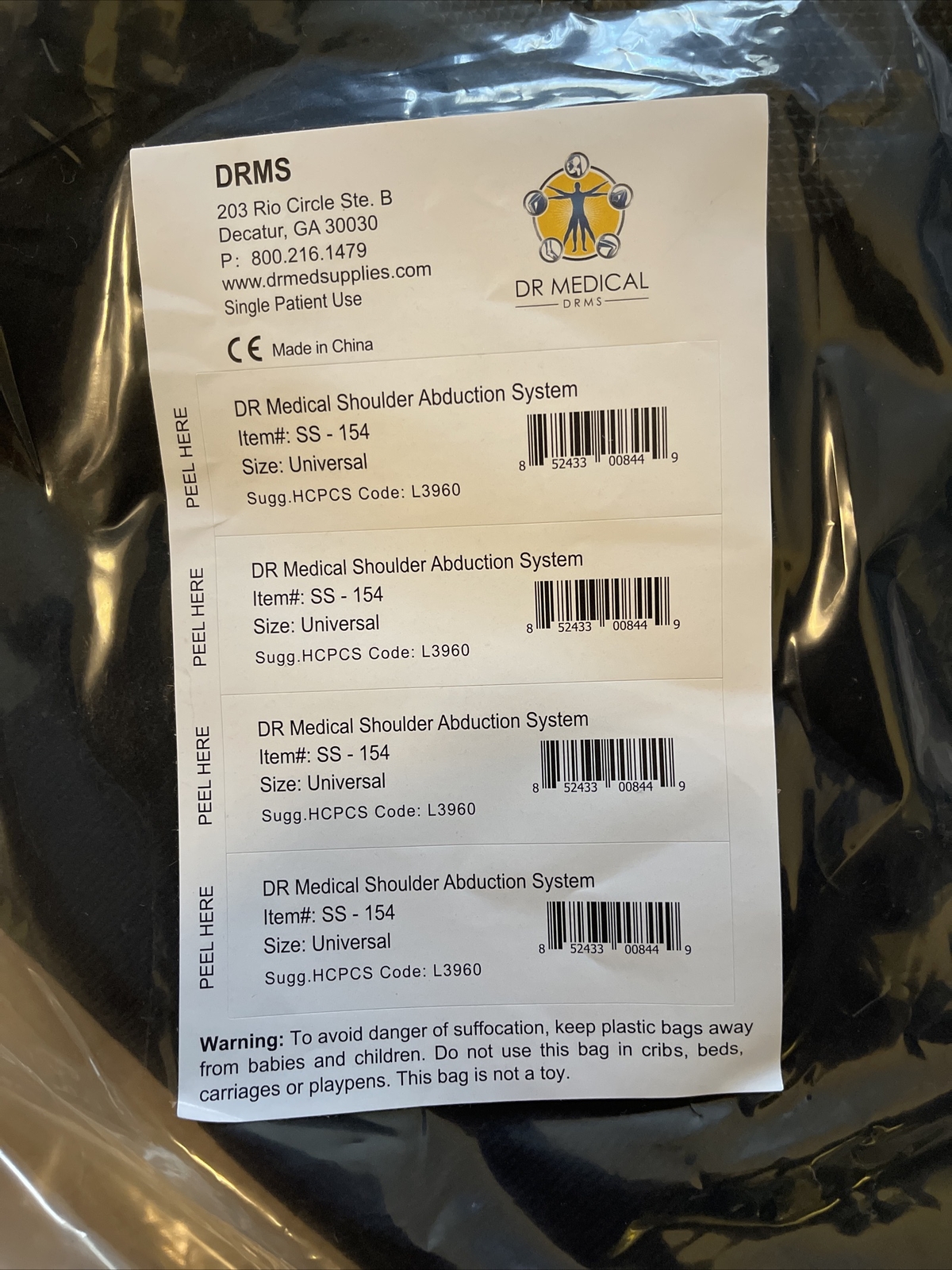 Dr Medical Shoulder Abduction System SS-154 Universal Brace – Black – New